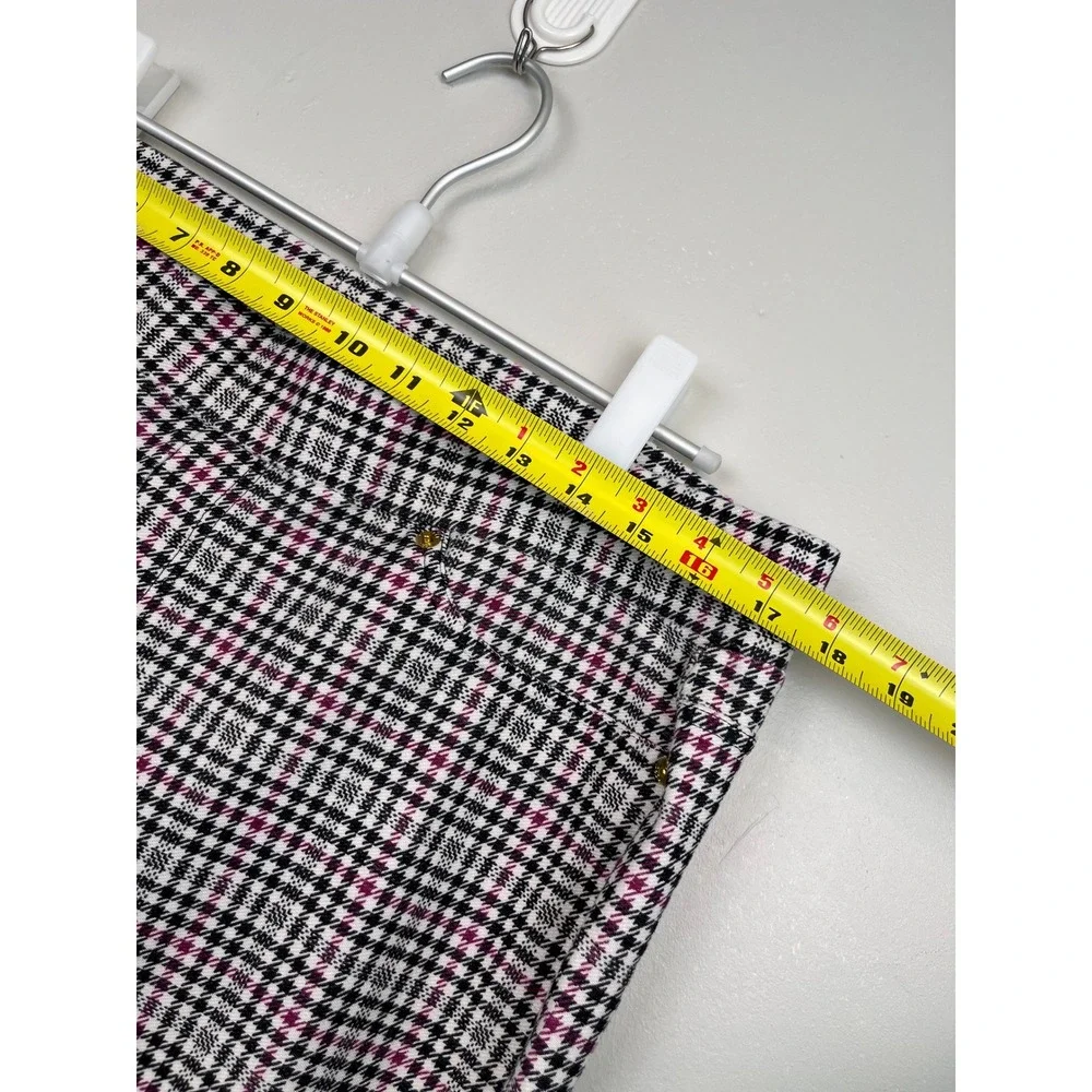 Michael Kors Womens XL Plaid Pull On Pants Pink Black White Gold Hardware Slim